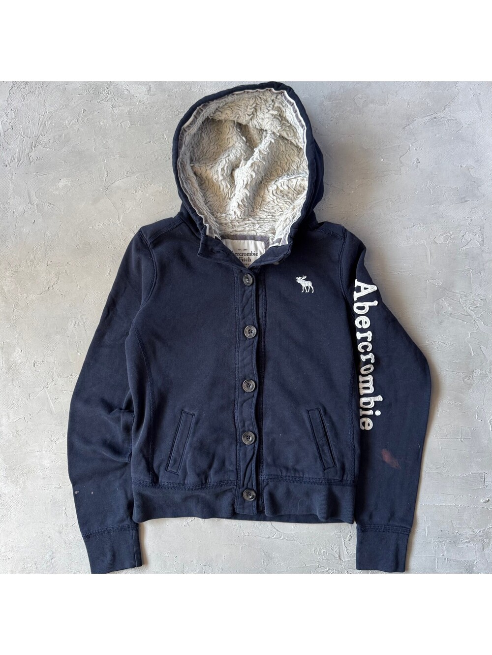 Vintage Y2K Abercrombie & Fitch A&F Moose Navy Button Up Fleece Hoodie M